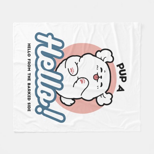 Hallo Pup a! – Happy White Dog Cartoon Design Fleece Deken (Voorkant (Horizontaal))