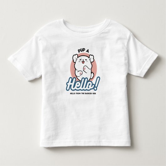 Hallo Pup a! – Happy White Dog Cartoon Design Kinder Shirts (Voorkant)
