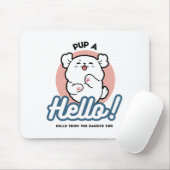 Hallo Pup a! – Happy White Dog Cartoon Design Muismat (Met muis)