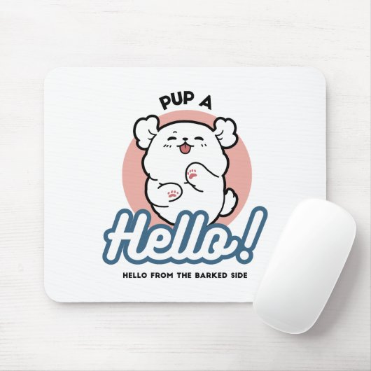 Hallo Pup a! – Happy White Dog Cartoon Design Muismat (Met muis)