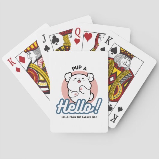 Hallo Pup a! – Happy White Dog Cartoon Design Pokerkaarten (Achterkant)