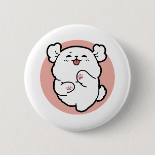 Hallo Pup a! – Happy White Dog Cartoon Design Ronde Button 5,7 Cm