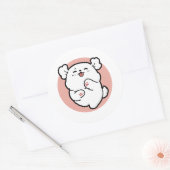 Hallo Pup a! – Happy White Dog Cartoon Design Ronde Sticker (Envelop)