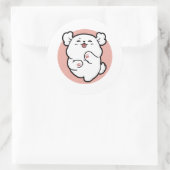 Hallo Pup a! – Happy White Dog Cartoon Design Ronde Sticker (Tas)