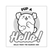 Hallo Pup a! – Happy White Dog Cartoon Design Rubberstempel (Afrduk)