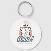 Hallo Pup a! – Happy White Dog Cartoon Design Sleutelhanger (Voorkant)