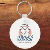 Hallo Pup a! – Happy White Dog Cartoon Design Sleutelhanger (Achterkant)