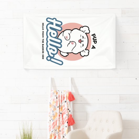 Hallo Pup a! – Happy White Dog Cartoon Design Spandoek (Insitu)