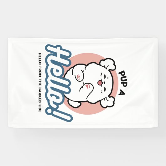 Hallo Pup a! – Happy White Dog Cartoon Design Spandoek (Horizontaal)