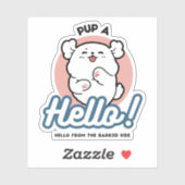 Hallo Pup a! – Happy White Dog Cartoon Design Sticker (Vel)