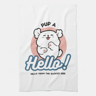 Hallo Pup a! – Happy White Dog Cartoon Design Theedoek