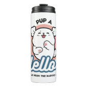 Hallo Pup a! – Happy White Dog Cartoon Design Thermosbeker (Voorkant)