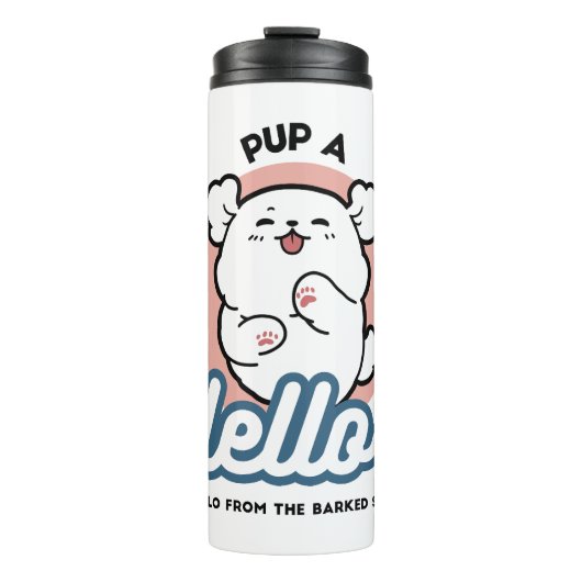 Hallo Pup a! – Happy White Dog Cartoon Design Thermosbeker (Voorkant)