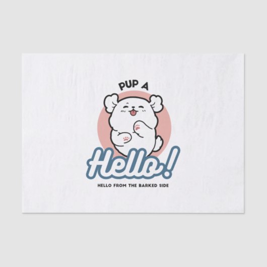 Hallo Pup a! – Happy White Dog Cartoon Design Tissuepapier (Voorkant)