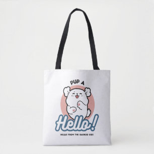 Hallo Pup a! – Happy White Dog Cartoon Design Tote Bag