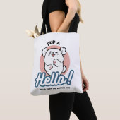 Hallo Pup a! – Happy White Dog Cartoon Design Tote Bag (Dichtbij)