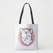 Hallo Pup a! – Happy White Dog Cartoon Design Tote Bag (Voorkant)