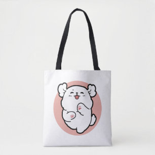 Hallo Pup a! – Happy White Dog Cartoon Design Tote Bag