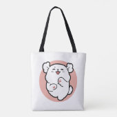 Hallo Pup a! – Happy White Dog Cartoon Design Tote Bag (Achterkant)