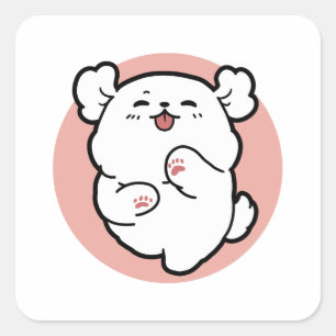 Hallo Pup a! – Happy White Dog Cartoon Design Vierkante Sticker