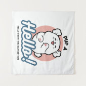 Hallo Pup a! – Happy White Dog Cartoon Design Wandkleed (Voorkant (horizontaal))