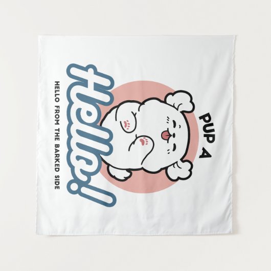 Hallo Pup a! – Happy White Dog Cartoon Design Wandkleed (Voorkant (horizontaal))