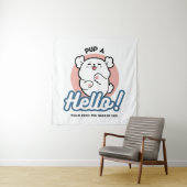 Hallo Pup a! – Happy White Dog Cartoon Design Wandkleed (In situ)