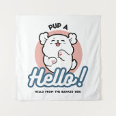 Hallo Pup a! – Happy White Dog Cartoon Design Wandkleed (Voorkant)