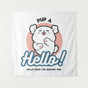 Hallo Pup a! – Happy White Dog Cartoon Design Wandkleed