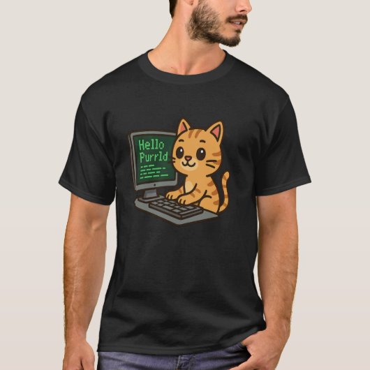 Hallo Purrld Grappige Coder Kat Codeer Programmer T-shirt (Voorkant)
