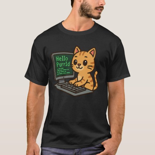 Hallo Purrld Grappige Coder Kat Codeer Programmer T-shirt (Voorkant)