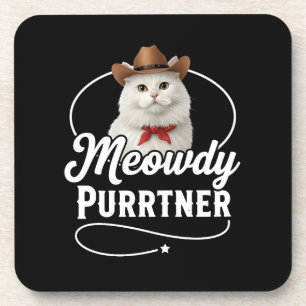 Hallo Purrtner Grappige Kat Cowboy Western Pun Ont Bier Onderzetter