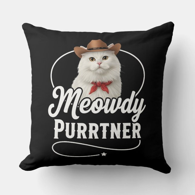 Hallo Purrtner Grappige Kat Cowboy Western Pun Ont Kussen (Voorkant)