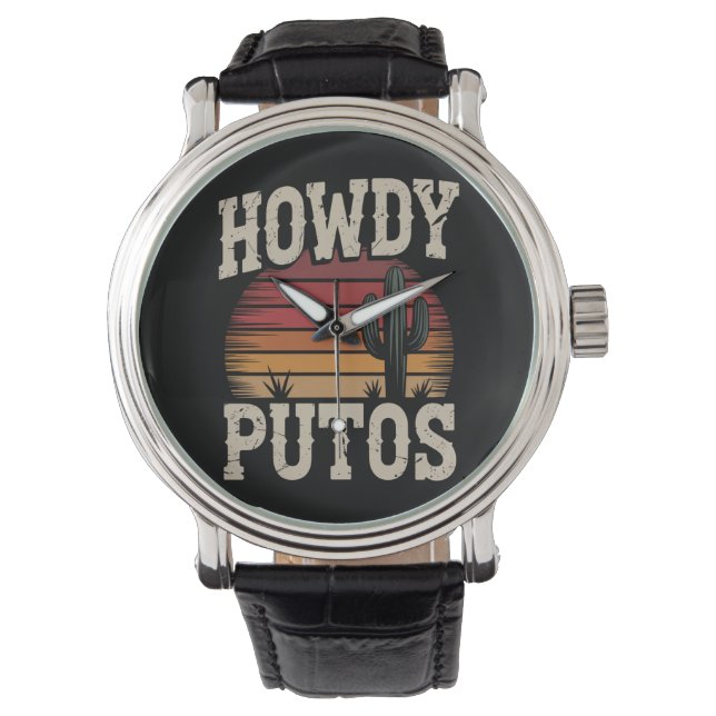 Hallo Putos Grappige Cactus Retro Vintage Horloge (Voorkant)