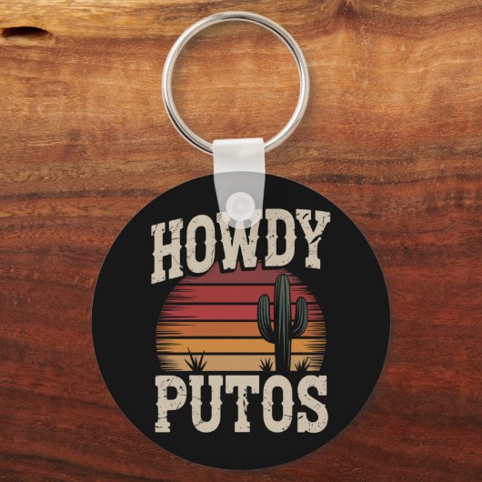 Hallo Putos Grappige Cactus Retro Vintage Sleutelhanger (Voorkant)