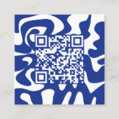 Hallo QR Code Retro Groovy Blauw Wit Squigggles Vierkante Visitekaartje (Voorkant)