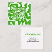 Hallo QR Code Retro Groovy Lime Groen Wit Vierkante Visitekaartje (Voorkant / Achterkant)
