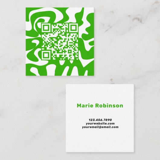 Hallo QR Code Retro Groovy Lime Groen Wit Vierkante Visitekaartje (Voorkant / Achterkant)