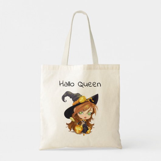 Hallo Queen Cute Witch | Halloween Tote Bag (Achterkant)