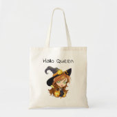 Hallo Queen Cute Witch | Halloween Tote Bag (Voorkant)