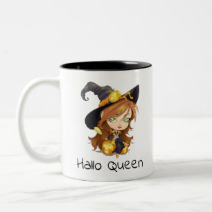 Hallo Queen Cute Witch   Halloween Tweekleurige Koffiemok