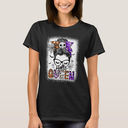 Hallo Queen Messy Bun Witch Halloween Costume T-shirt (Voorkant)