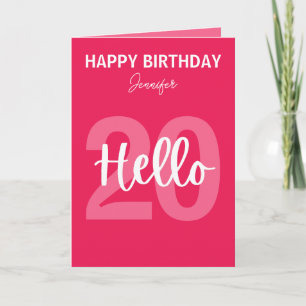 Hallo Raspberry Pink 20 persoonlijke verjaardag Kaart