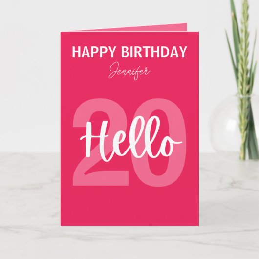 Hallo Raspberry Pink 20 persoonlijke verjaardag Kaart (Voorkant)