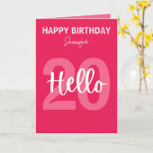 Hallo Raspberry Pink 20 persoonlijke verjaardag Kaart (Gele Bloem)