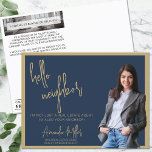 Hallo Realtor Mailer Vastgoed Marketing Farming Briefkaart<br><div class="desc">Hallo Briefkaart De Realtor Mailer Real Estate Marketing Farming, een dynamische tool voor het maken van betekenisvolle verbindingen in uw lokale markt. Ontworpen met een opvallend marineblauw en goudkleurig kleurenschema, combineert dit briefkaart elegantie en professionaliteit, waardoor uw boodschap opvalt. Dit veelzijdige briefkaart Hallo is ideaal voor vastgoedmarketing en fungeert als...</div>