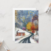 Hallo Red Brick House in de sneeuw Kaart (Voorkant / Achterkant in situ)