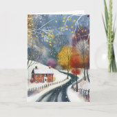 Hallo Red Brick House in Snow Kaart (Voorkant)