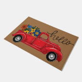 hallo Red Truck en Flower Mat, Retro  Deurmat (Schuin)