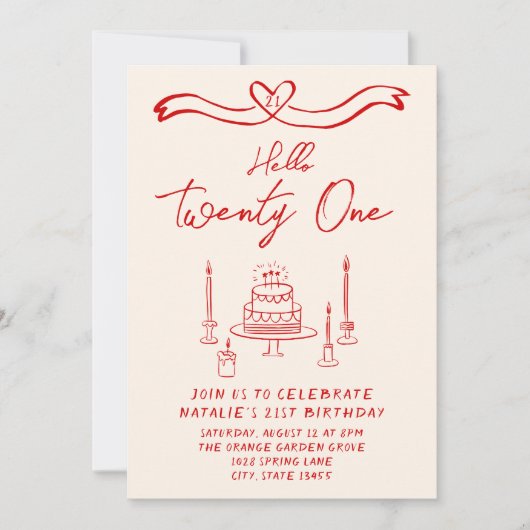 Hallo Retro 21e taart Kaart (Voorkant)